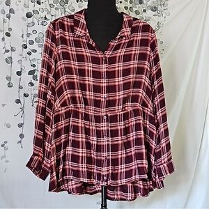 Lane Bryant Flannel Plaid Button Down Shirt